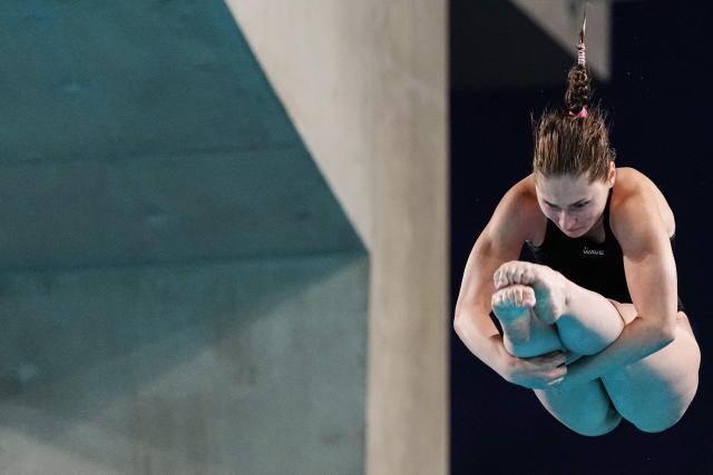 Neutral Athletes diver Nadezhda Trifonova competes in the women’s 3m springboard diving final event during the LEN European Aquatics Championships, at the Olympic Aquatics Centre in Saint-Denis, northeastern suburbs of Paris, on August 4, 2026. (Photo by Dimitar DILKOFF / AFP)