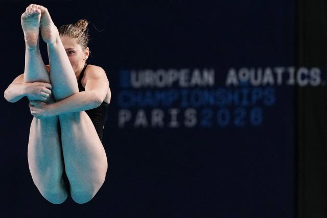 Neutral Athletes diver Nadezhda Trifonova competes in the women’s 3m springboard diving final event during the LEN European Aquatics Championships, at the Olympic Aquatics Centre in Saint-Denis, northeastern suburbs of Paris, on August 4, 2026. (Photo by Dimitar DILKOFF / AFP)