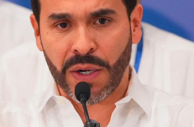 Colombia's President-elect Abelardo de la Espriella gives a speech during the Urban Security Summit joined by regional mayors in Barranquilla, Colombia on August 4, 2026. (Photo by Vanexa Romero / AFP)