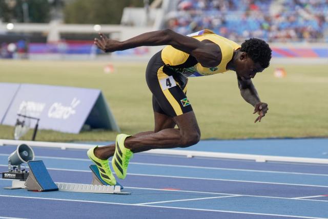 Jamaica's Javeir Brown competes in the men's 400m semifinal, heat 2, during the XXV Central American and Caribbean Games at the Felix Sanchez Olympic Stadium in Santo Domingo on August 3, 2026. (Photo by Francesco SPOTORNO / AFP)