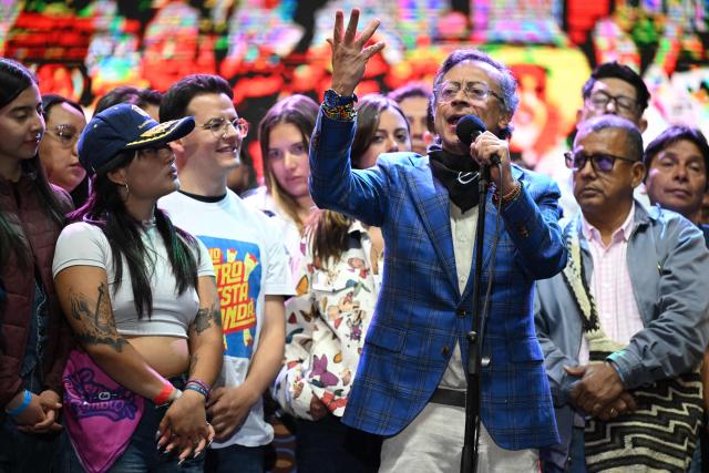 Colombian President Gustavo Petro gestures as he speaks during the Festival for the Defense of Public Higher Education in Soacha, near Bogota on August 4, 2026. (Photo by Raul ARBOLEDA / AFP)