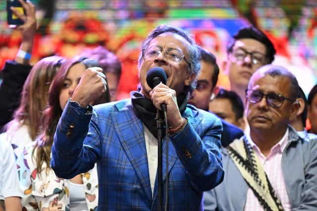 Colombian President Gustavo Petro gestures as he speaks during the Festival for the Defense of Public Higher Education in Soacha, near Bogota on August 4, 2026. (Photo by Raul ARBOLEDA / AFP)