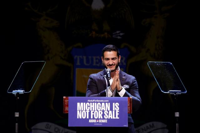 US Democratic Senate candidate from Michigan Abdul El-Sayed addresses supporters at his election night event at The Majestic Theatre in Detroit, Michigan, on August 4, 2026. El-Sayed is hoping to defeat US Representative Haley Stevens in the Democratic primary to advance to the general election in November. The candidates are vying for Michigan's US Senate seat to replace retiring Democratic Senator Gary Peters. (Photo by JEFF KOWALSKY / AFP)