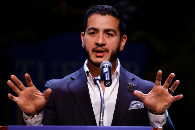 US Democratic Senate candidate from Michigan Abdul El-Sayed addresses supporters at his election night event at The Majestic Theatre in Detroit, Michigan, on August 4, 2026. El-Sayed is hoping to defeat US Representative Haley Stevens in the Democratic primary to advance to the general election in November. The candidates are vying for Michigan's US Senate seat to replace retiring Democratic Senator Gary Peters. (Photo by JEFF KOWALSKY / AFP)