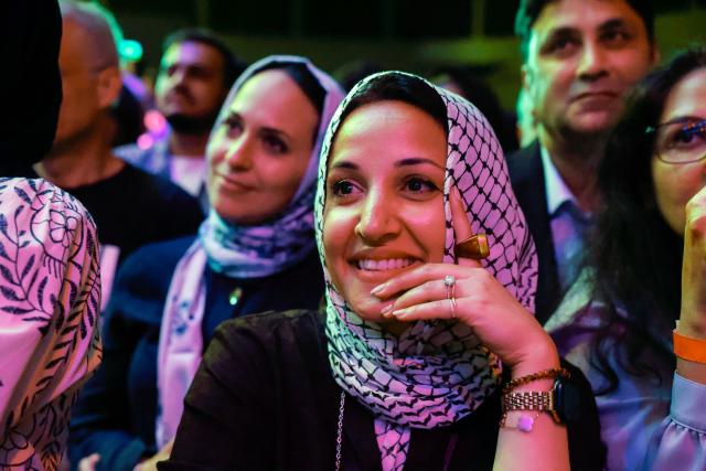 Supporters listen to US Democratic Senate candidate from Michigan Abdul El-Sayed speak at his election night event at The Majestic Theatre in Detroit, Michigan, on August 4, 2026. El-Sayed is hoping to defeat US Representative Haley Stevens in the Democratic primary to advance to the general election in November. The candidates are vying for Michigan's US Senate seat to replace retiring Democratic Senator Gary Peters. (Photo by JEFF KOWALSKY / AFP)