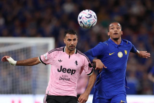 Chelsea’s Joao Pedro (R) and Juventus’ Zeki Celik compete for the ball during their football match at Kai Tak Stadium in Hong Kong on August 5, 2026. (Photo by May JAMES / AFP)