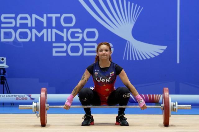 Venezuela's Patricia Mercado competes in the women's 48Kg weightlifting event during the XXV Central American and Caribbean Games in Santo Domingo on August 5, 2026. (Photo by Francesco SPOTORNO / AFP)
