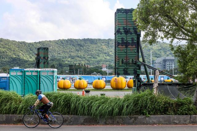 Sky Bow III missile system are deployed at a local park during the annual Han Kuang military exercise in Taipei on August 6, 2026. (Photo by I-Hwa Cheng / AFP)
