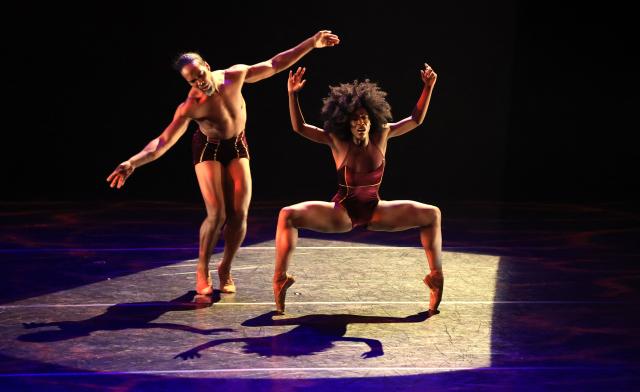 Dancers April Watson and Joe Gonzalez from Complexions Contemporary Ballet perform “Ave Maria” during The Joyce Ballet Festival curated by Misty Copeland at the Joyce Theater in New York on August 5, 2026. The two-week Joyce Ballet Festival of 2026 is curated by US ballet dancer Misty Copeland. (Photo by TIMOTHY A. CLARY / AFP)