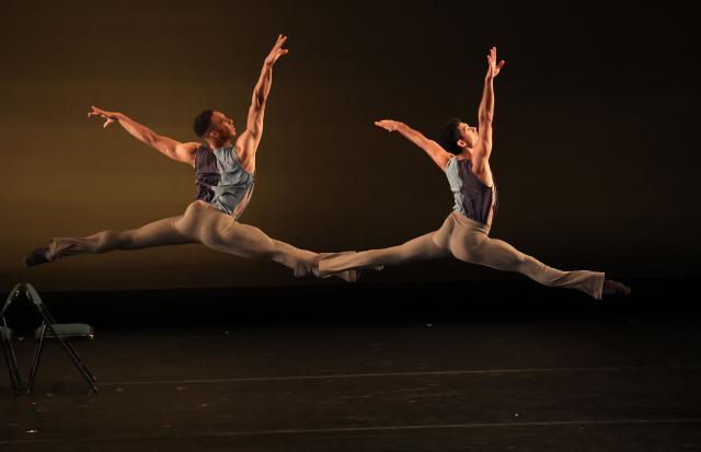 Dancers Elias Re and Renan Cerdeiro perform a scene from “Interactions” during of The Joyce Ballet Festival at The Joyce Theater in New York, on August 5, 2026. The two-week Joyce Ballet Festival of 2026 is curated by US ballet dancer Misty Copeland. (Photo by TIMOTHY A. CLARY / AFP)