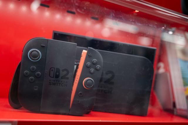 A Nintendo Switch 2 is displayed at the gaming section for Nintendo products at a shop in Tokyo on August 6, 2026. (Photo by Philip FONG / AFP)