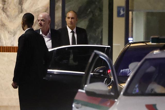 FIFA President Gianni Infantino (2nd L) leaves Al-Madina Stadium in Rabat following the 2026 Women's Africa Cup of Nations match between Malawi and Zambia on August 5, 2026. Infantino, under fire for a now shelved plan to open the World Cup to private investment, earlier held emergency talks in Morocco with directors of the world football governing body.
FIFA then issued an apology while reaffirming its "full support" for Infantino. In a statement, the leadership acknowledged "that errors were also made after the proposal was leaked to media". (Photo by Abdel Majid BZIOUAT / AFP)