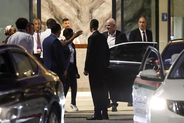 FIFA President Gianni Infantino (2nd R) leaves Al-Madina Stadium in Rabat following the 2026 Women's Africa Cup of Nations match between Malawi and Zambia on August 5, 2026. Infantino, under fire for a now shelved plan to open the World Cup to private investment, earlier held emergency talks in Morocco with directors of the world football governing body.
FIFA then issued an apology while reaffirming its "full support" for Infantino. In a statement, the leadership acknowledged "that errors were also made after the proposal was leaked to media". (Photo by Abdel Majid BZIOUAT / AFP)
