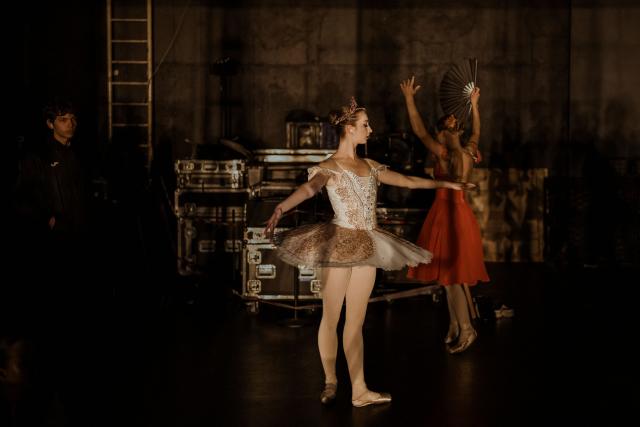 Dancers go through their routines ahead of the 13th South African International Ballet Competition at the Artscape theatre in Cape Town, on August 5, 2026. (Photo by MARCO LONGARI / AFP)