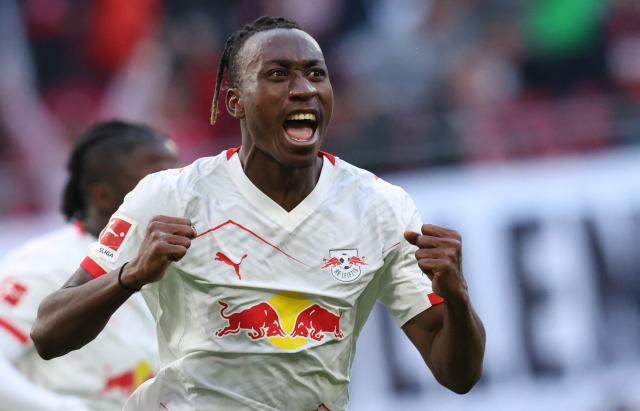 (FILES) Leipzig's Ivorian forward #49 Yan Diomande celebrates scoring the 1-1 goal during the Bundesliga football match between RB Leipzig and Augsburg in Leipzig, eastern Germany on March 7, 2026. Real Madrid officially announced on August 6, 2026, that they have signed 19-year-old Ivorian winger Yan Diomandé for a fee estimated by the Spanish press at 140 million euros including bonuses, which would make him the most expensive signing in the history of the Madrid club. (Photo by Ronny HARTMANN / AFP) / DFL REGULATIONS PROHIBIT ANY USE OF PHOTOGRAPHS AS IMAGE SEQUENCES AND/OR QUASI-VIDEO