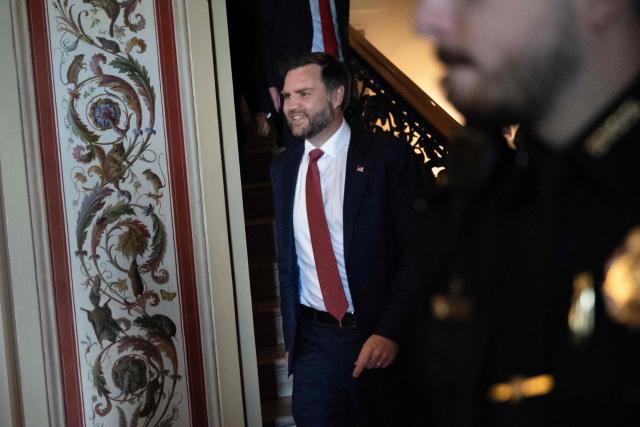 US Vice President JD Vance departs after attending a Senate Republican policy luncheon at the US Capitol on August 6, 2026 in Washington, DC. (Photo by Brendan Smialowski / AFP)