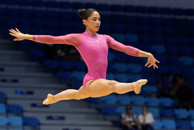 Panama's Ana Lucia Beitia competes in the women's floor exercise final during the XXV Central American and Caribbean Games in Santo Domingo on August 6, 2026. (Photo by Francesco SPOTORNO / AFP)
