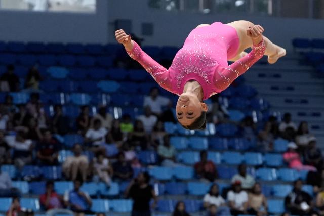 Panama's Ana Lucia Beitia competes in the women's floor exercise final during the XXV Central American and Caribbean Games in Santo Domingo on August 6, 2026. (Photo by Francesco SPOTORNO / AFP)