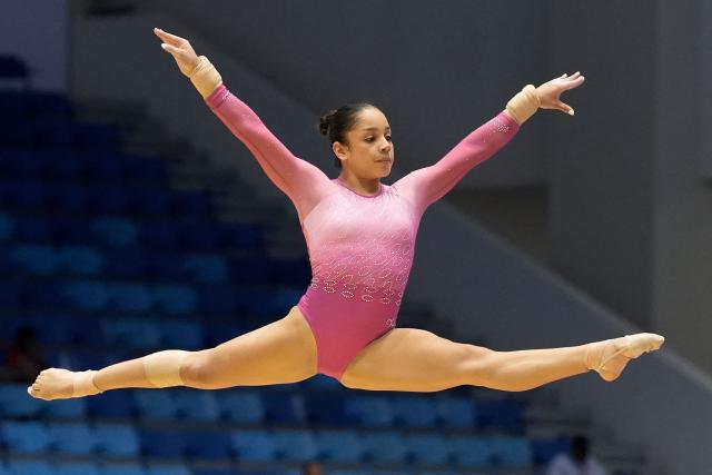 Panama's Ana Lucia Beitia competes in the women's floor exercise final during the XXV Central American and Caribbean Games in Santo Domingo on August 6, 2026. (Photo by Francesco SPOTORNO / AFP)