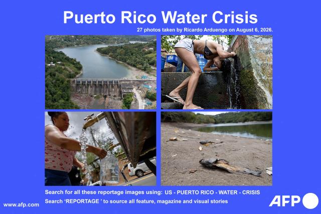 AFP presents a visual story of 27 photos by Ricardo Arduengo taken on August 6, 2026, in San Juan and Trujillo Alto, Puerto Rico, showing ongoing water distribution crisis during a government imposed water rationing amid a severe drought in the US territory. About 180,000 customers across Puerto Ricos's capital San Juan and surrounding municipalities are experiencing water shortages worsened by underinvestment and poor physical maintenance that have left the island's aqueduct and sewer system vulnerable to leaks and failures, according to community leaders and local officials. Search for all these reportage images using: US - PUERTO RICO - WATER - CRISIS

Search "REPORTAGE"  to source all feature, magazine and Visual Story. (Photo by Ricardo ARDUENGO / AFP)