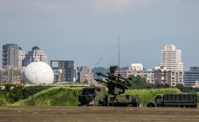 An Antelope Air Defense System is deployed at Hsinchu Air Force base as part of the annual Han Kuang military exercise in Hsinchu on August 7, 2026. (Photo by I-Hwa Cheng / AFP)