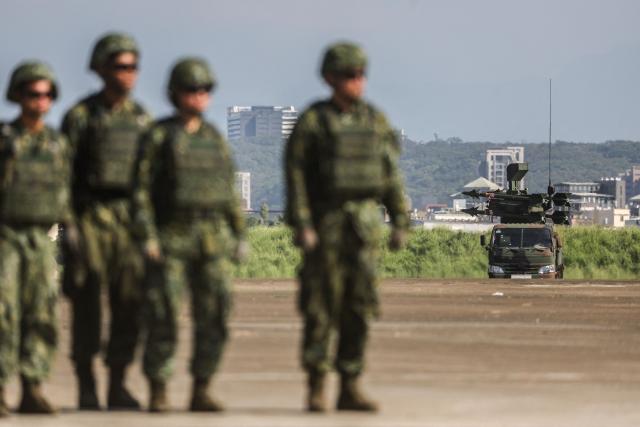 An Antelope Air Defense System is deployed at Hsinchu Air Force base as part of the annual Han Kuang military exercise in Hsinchu on August 7, 2026. (Photo by I-Hwa Cheng / AFP)
