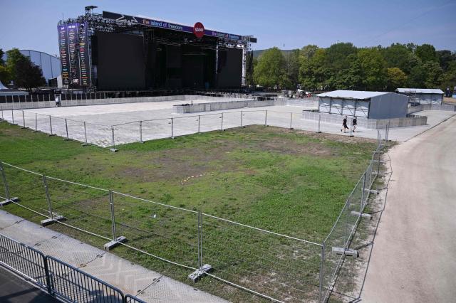 A general view taken on August 7, 2026 shows the main stage and festival site of the annual Sziget Festival at Obuda Island, in Budapest. The 33rd Sziget Festival will take place from August 11 to 15, 2026. (Photo by Attila KISBENEDEK / AFP)