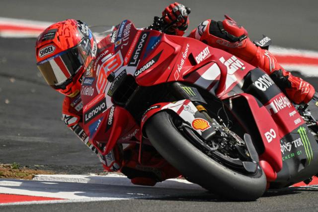 Ducati Lenovo Team's Spanish rider Marc Marquez takes part in the MotoGP Free Practice 1, on the first day of the MotoGP British Grand Prix weekend at Silverstone circuit, central England on August 7, 2026. (Photo by Glyn KIRK / AFP)