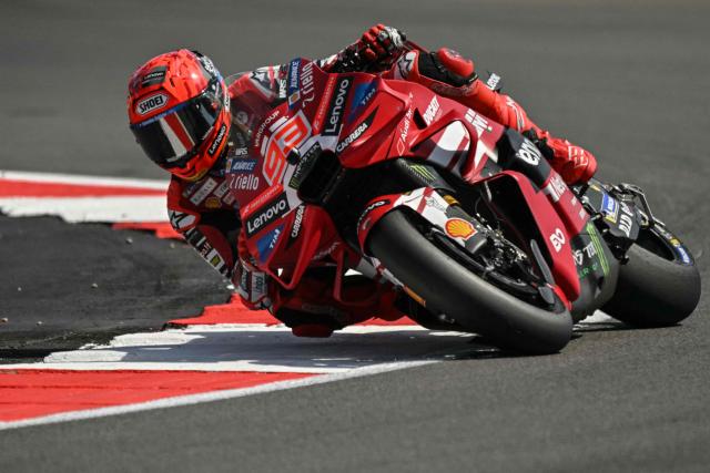 Ducati Lenovo Team's Spanish rider Marc Marquez takes part in the MotoGP Free Practice 1, on the first day of the MotoGP British Grand Prix weekend at Silverstone circuit, central England on August 7, 2026. (Photo by Glyn KIRK / AFP)