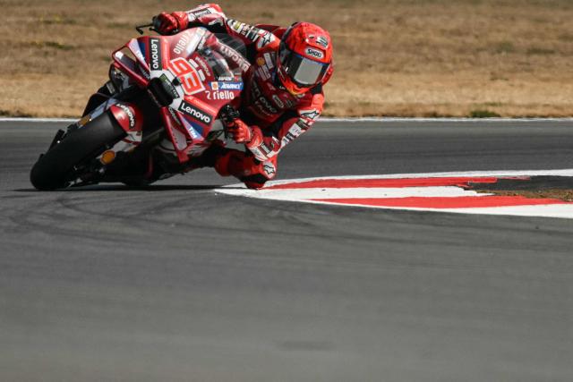 Ducati Lenovo Team's Spanish rider Marc Marquez takes part in the MotoGP Free Practice 1, on the first day of the MotoGP British Grand Prix weekend at Silverstone circuit, central England on August 7, 2026. (Photo by Glyn KIRK / AFP)