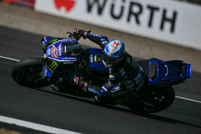 Monster Energy Yamaha's Spanish rider Alex Rins takes part in the MotoGP Practice Session on the first day of the MotoGP British Grand Prix weekend at Silverstone circuit, central England on August 7, 2026. (Photo by Glyn KIRK / AFP)