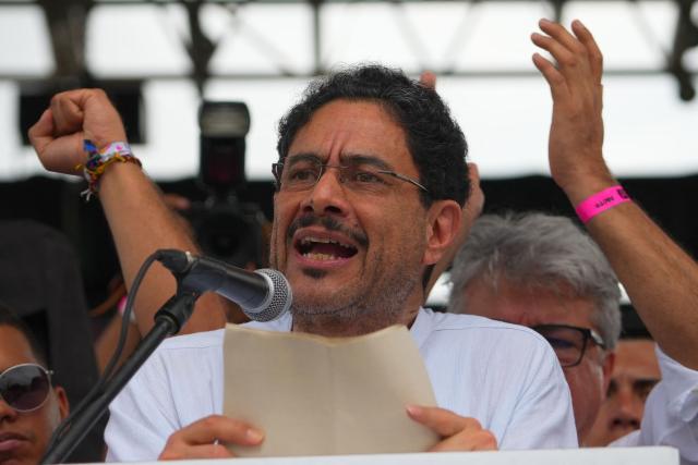 Colombian Senator Ivan Cepeda addresses supporters during a rally against the inauguration of Colombian President Abelardo de la Espriella in Barranquilla, Colombia, on August 7, 2026. (Photo by Vanexa Romero / AFP)