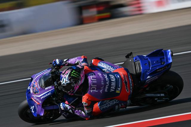 Prima Pramac Yamaha's Austrialian rider Jack Miller takes part in the MotoGP Practice Session on the first day of the MotoGP British Grand Prix weekend at Silverstone circuit, central England on August 7, 2026. (Photo by Glyn KIRK / AFP)