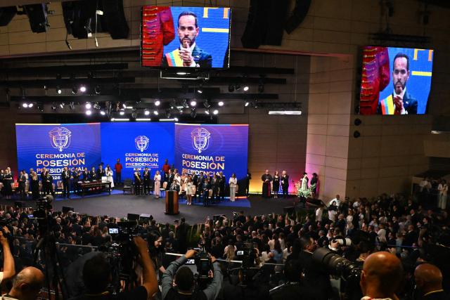 Colombian Congress President Honorio Henriquez delivers a speech during the inauguration ceremony of Colombia's new President Abelardo de la Espriella at the Universidad Santiago de Cali in Cali, Colombia, on August 7, 2026. (Photo by Luis ACOSTA / AFP)