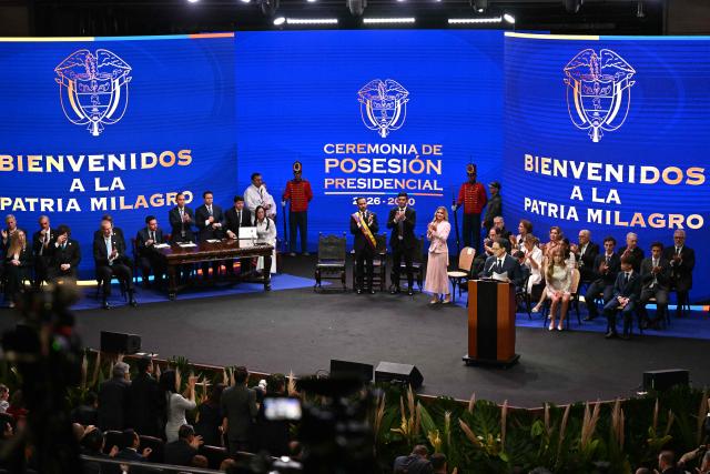 Colombian Congress President Honorio Henriquez delivers a speech during the inauguration ceremony of Colombia's new President Abelardo de la Espriella at the Universidad Santiago de Cali in Cali, Colombia, on August 7, 2026. (Photo by Luis ACOSTA / AFP)