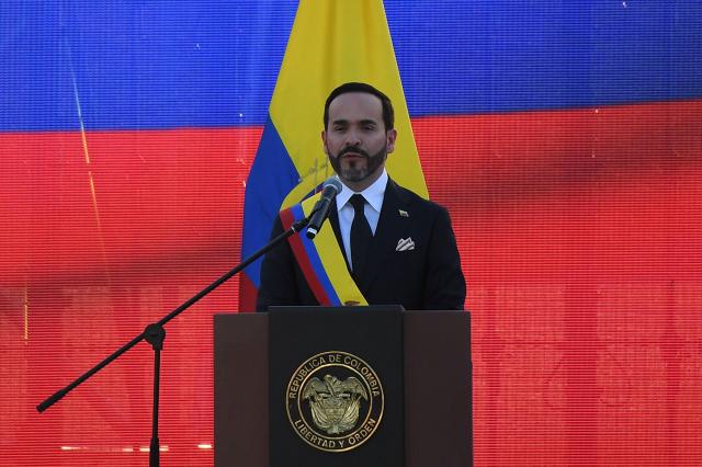 Colombia's new President Abelardo de la Espriella delivers a speech at the Pichincha Battalion after swearing in, in Cali, Colombia, on August 7, 2026. (Photo by Jaime SALDARRIAGA / AFP)