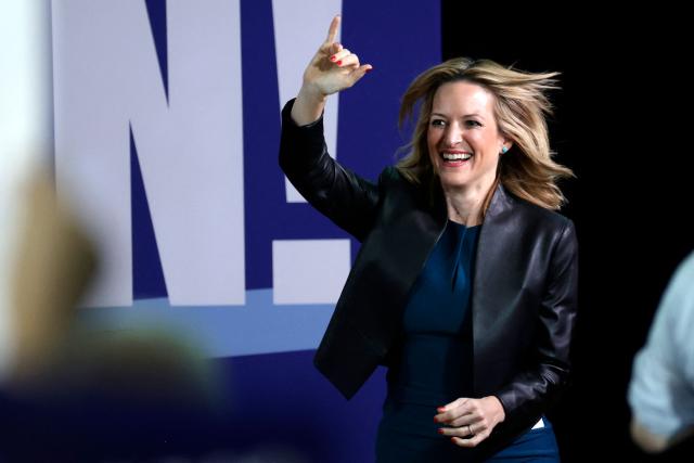 Michigan Secretary of State and gubernatorial candidate Jocelyn Benson cheers supporters during the Michigan Democratic Party General Election Kickoff Rally at Renaissance High School in Detroit, Michigan, on August 7, 2026. (Photo by JEFF KOWALSKY / AFP)