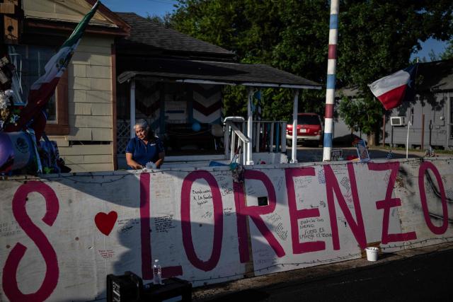 A woman mourns during a vigil and celebration of life for Lorenzo Salgado Araujo, a 52-year-old Mexican construction worker who was fatally shot during a US Immigration and Customs Enforcement (ICE) operation, in Houston, Texas, on August 7, 2026. The son of a Mexican man fatally shot by US immigration officials in Texas demanded an investigation, with a leading civil rights group calling it a "possible murder." Lorenzo Salgado was killed by an ICE officer in Houston, Texas, early on July 7, marking the first fatal shooting involving US immigration officers since two January killings in the northern city of Minneapolis that drew national headlines. (Photo by RONALDO SCHEMIDT / AFP)