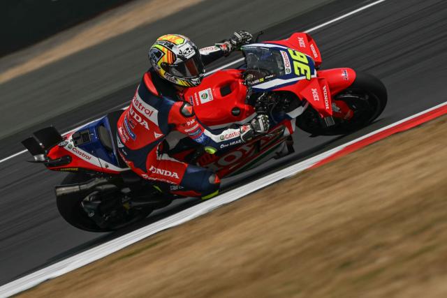 Honda HRC Castrol's Spanish rider Joan Mir takes part in the MotoGP Free Practice 2 on the second day of the MotoGP British Grand Prix weekend at Silverstone circuit, central England on August 8, 2026. (Photo by Glyn KIRK / AFP)