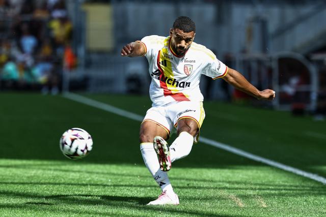 Lens' French defender Matthieu Udol kicks the ball during the friendly football match between RC Lens and AFC Sunderland at the Bollaert-Delelis Stadium in Lens, northern France, on August 8, 2026. (Photo by Sameer Al-DOUMY / AFP)