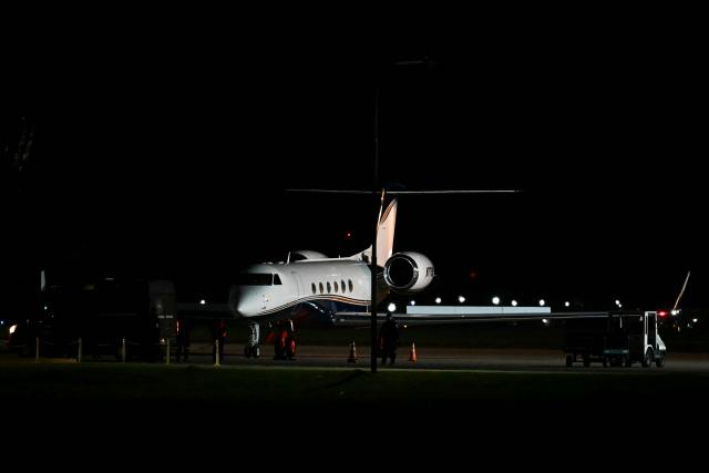 The N776MA aircraft linked to Argentine football star Lionel Messi lands at the Islas Malvinas International Airport after the death of his father Jorge Messi in Rosario, Santa Fe province, Argentina on August 8, 2026. Jorge Messi, the father and agent of Lionel Messi, has died aged 68, the eight-time Ballon d'Or winner's childhood club Newell's Old Boys announced on August 8, 2026. (Photo by Luis ROBAYO / AFP)