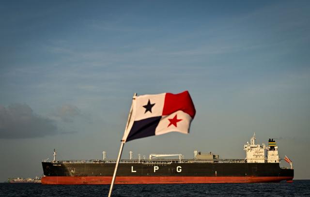 A cargo ship LPG waits before entering the Panama Canal in Panama City on August 8, 2026. (Photo by MARTIN BERNETTI / AFP)