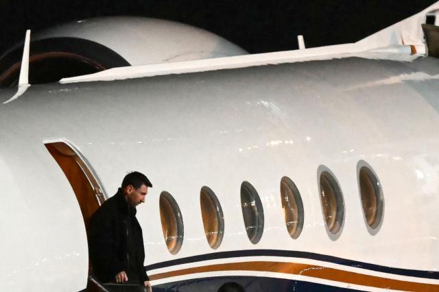 Argentine football star Lionel Messi arrives at the Islas Malvinas International Airport after the death of his father Jorge Messi in Rosario, Santa Fe province, Argentina on August 8, 2026. Jorge Messi, the father and agent of Lionel Messi, has died aged 68, the eight-time Ballon d'Or winner's childhood club Newell's Old Boys announced on August 8, 2026. (Photo by Luis ROBAYO / AFP)