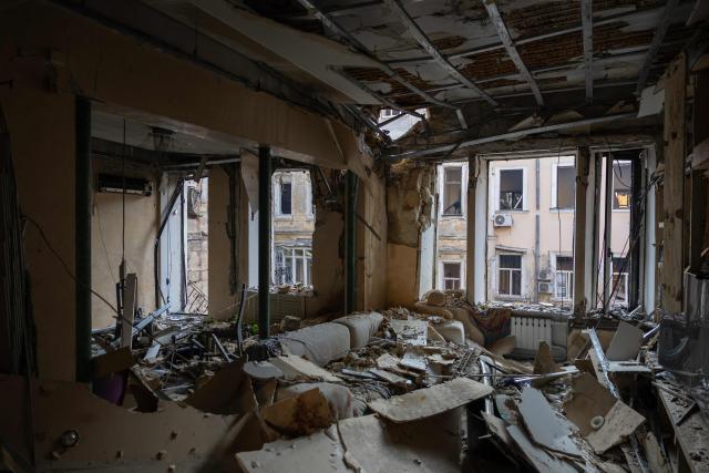 This photograph shows a destroyed apartment in a building at the site of a Russian air attack in Odesa on August 9, 2026, amid the Russian invasion in Ukraine. (Photo by Oleksandr GIMANOV / AFP)