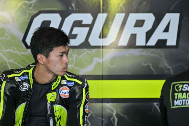 Trackhouse MotoGP's Japanese rider Ai Ogura is pictured in the garage ahead of the MotoGP British Grand Prix at Silverstone circuit, central England on August 9, 2026. (Photo by Glyn KIRK / AFP)