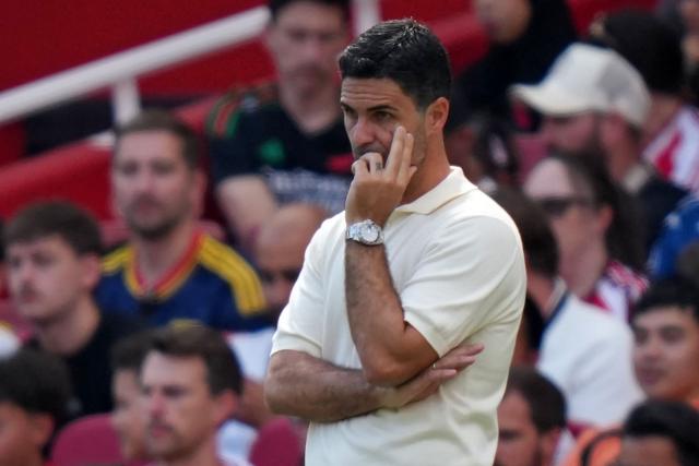 Arsenal's Spanish manager Mikel Arteta gestures on the touchline during the English Premier League football match between Arsenal and Borussia Dortmund at the Emirates Stadium in London on August 9, 2026. (Photo by CARLOS JASSO / AFP)