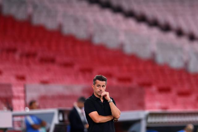 Benfica's Portuguese coach Marco Silva is pictured during the Portuguese League football match between SL Benfica and Academico de Viseu FC at Estadio da Luz in Lisbon on August 9, 2026. (Photo by FILIPE AMORIM / AFP)
