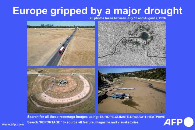 AFP presents a selection of 25 photographs taken in July and August 2026 across Europe featuring the drought conditions currently hitting much of Europe. 
Search all these images using : EUROPE-CLIMATE-HEATWAVE-DROUGHT. Search "REPORTAGE" to source all feature, magazine and visual stories. (Photo by AFP)