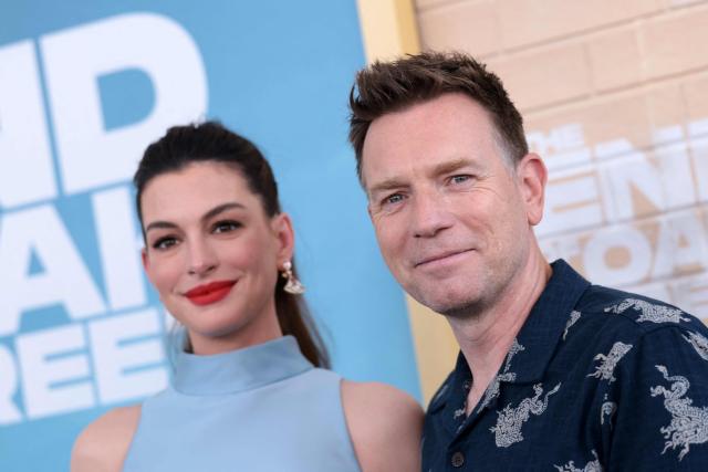US actress Anne Hathaway (L) and Scottish actor Ewan McGregor attend the world premiere of "The End of Oak Street" at the Steven J. Ross Theater in Burbank, California, on August 9, 2026. (Photo by VALERIE MACON / AFP)