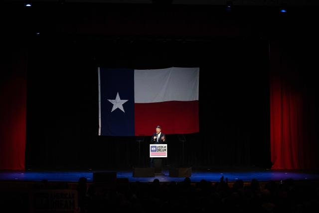 Democratic candidate for US Senate James Talarico speaks during a campaign rally as part of his "New American Dream Tour" in Pasadena, Texas, on August 9, 2026. Talarico, a 37-year-old former Presbyterian seminarian and middle school teacher, is aiming to become the first Texas Democrat to win a Senate seat in three decades. Polls show his insurgent campaign against the state's top prosecutor, Republican Ken Paxton, has a real chance in November's midterm election. (Photo by RONALDO SCHEMIDT / AFP)